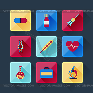 Набор медицинских иконки в стиле плоский дизайн - изображение в векторе / векторный клипарт
