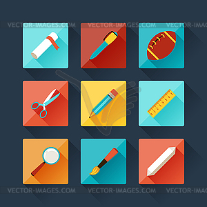 Set of education icons in flat design style - vector image