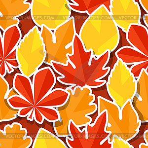 Seamless pattern with stickers autumn leaves - vector clip art