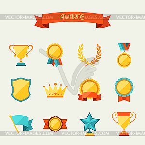 Trophy and awards icons set - vector image