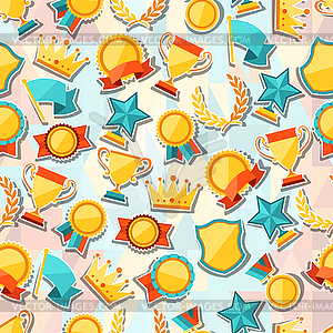 Seamless pattern with trophy and awards stickers - vector image