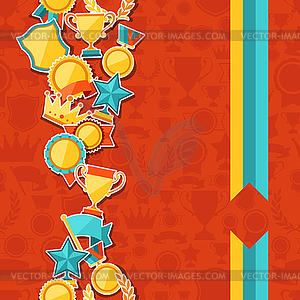 Seamless pattern with trophy and awards stickers - vector clip art