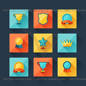 Trophy and awards icons set in flat design style - vector clip art