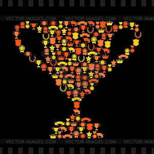 Трофеи и награды значки в форме призовой кубок - векторный рисунок