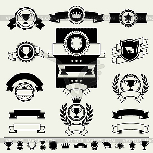 Trophies and awards banners, ribbons and labels - royalty-free vector clipart