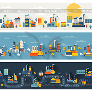 Industrial factory buildings horizontal banners - vector image