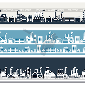 Industrial factory buildings horizontal banners - vector clipart