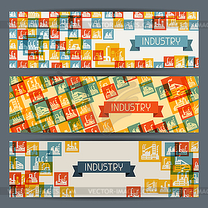 Промышленные здания завода горизонтальные баннеры - рисунок в векторном формате
