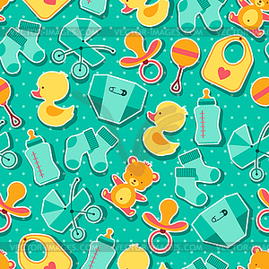 Seamless pattern with newborn baby stickers - vector image