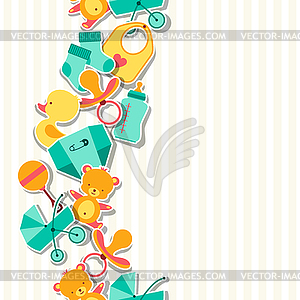 Seamless pattern with newborn baby stickers - vector image