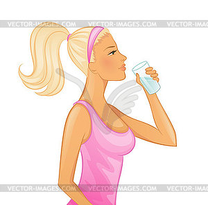 Young woman drinking water - vector clipart / vector image