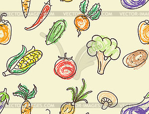 Doodle color vegetables seamless pattern - vector clipart