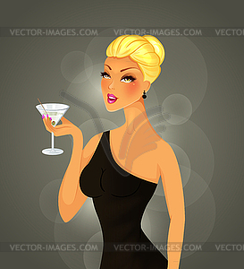 Красивая женщина с коктейлем - изображение в векторе / векторный клипарт