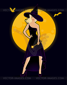 Beautiful witch in black dress - vector clipart