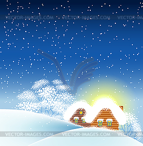 Winter landscape with houses - vector image