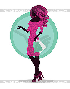 Woman`s silhouette with bags - vector image