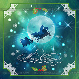 Santa Riding Sleigh in Christmas Night Background - vector clipart