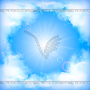 Sky design, white clouds, sun, blur - vector image