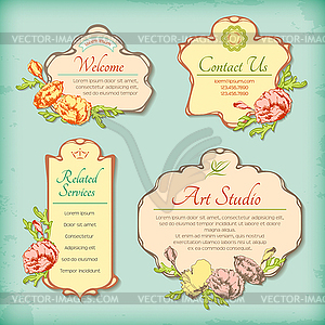 Set of vintage antique styled labels with flowers - vector image