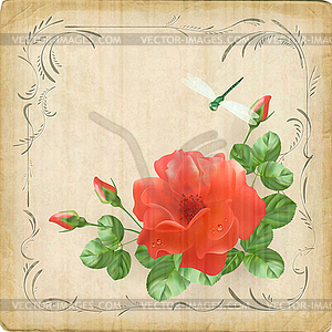 Vintage flower dragonfly retro card border frame - vector clipart / vector image