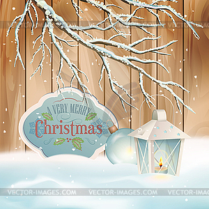 Vintage Christmas Branch Lantern Background - vector EPS clipart