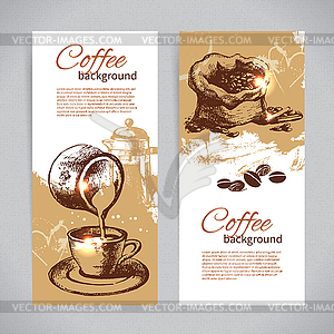 Banner set of vintage coffee backgrounds. Menu for - vector clipart