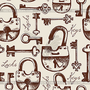 Vintage seamless pattern of locks and keys - vector clip art