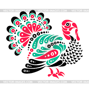 Happy Thanksgiving beautiful turkey tattoo, symbol - vector clip art