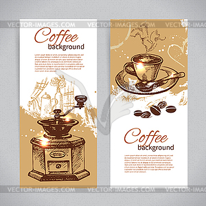 Banner set of vintage coffee backgrounds. Menu for - vector image