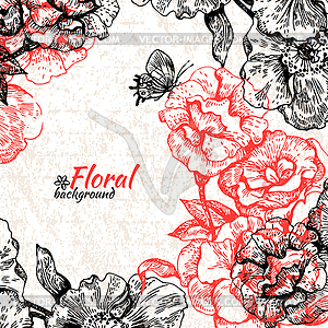 Vintage floral background. roses and - vector image