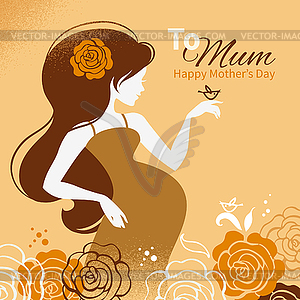 Vintage background with silhouette of beautiful - vector image