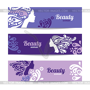 Banners with stylish beautiful woman silhouette. - vector image