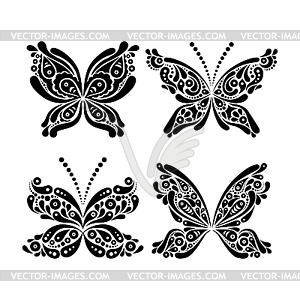 Set of beautiful black and white butterfly tattoo - vector clipart