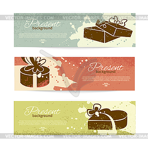 Set of vintage banners with present background - color vector clipart