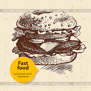 Vintage fast food background with color bubble. - vector image