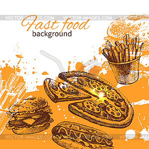 Vintage fast food background - color vector clipart