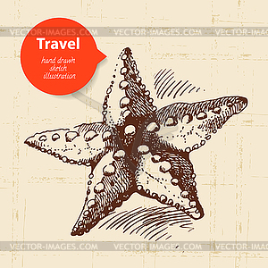 Vintage travel background with starfish - vector clip art