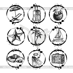 Travel and vacation stamp collection - for your - vector image