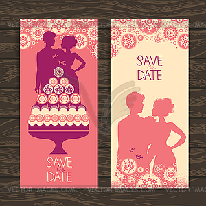 Wedding invitation card. Vintage with newlyweds - vector clipart