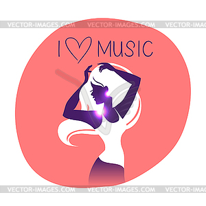 Disco background with dance music girl silhouette - vector clipart