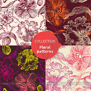 Seamless floral pattern set - color vector clipart