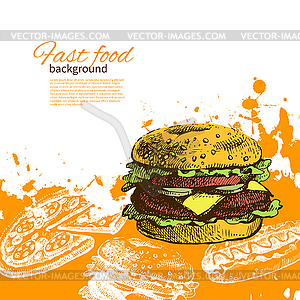 Vintage fast food background - vector clipart