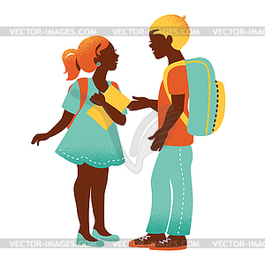 Sсhool boy and girl. Vintage student silhouettes.  - vector clipart