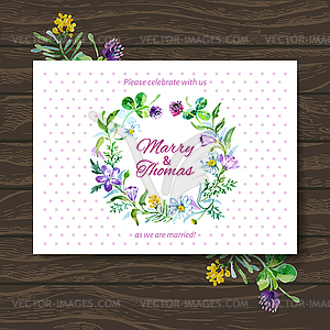 Wedding invitation card with watercolor floral - vector image