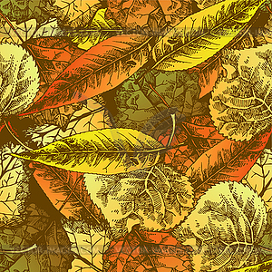 Бесшовный фон с осенними листьями - клипарт в векторе