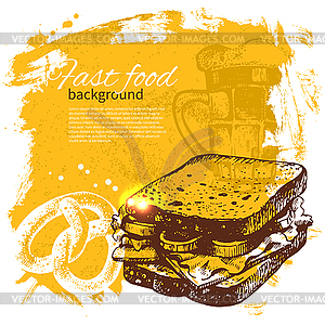 Vintage fast food background. . Menu desi - vector clip art