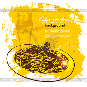 Vintage fast food background. . Menu desi - vector image