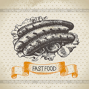 Vintage fast food background. . Menu desi - royalty-free vector image