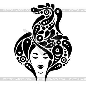 Beautiful woman silhouette, black & white - vector image