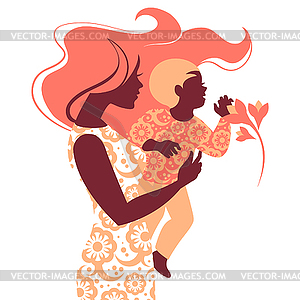 Beautiful silhouette of mother and baby. Cards of - vector clipart